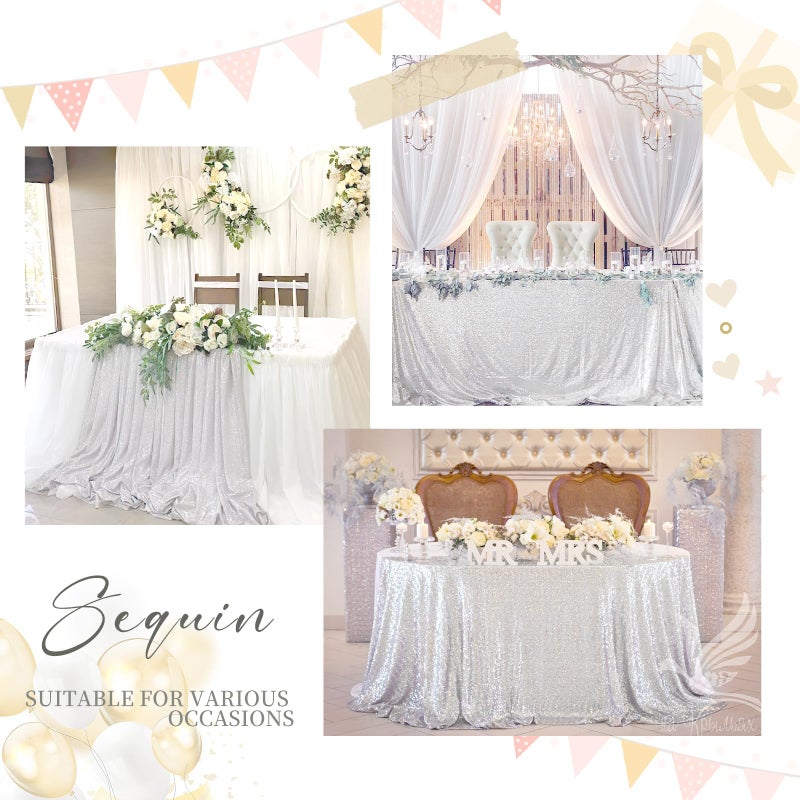 SoarDream Silver Sequin Tablecloth 60x102 Inch Sparkle Table Cover Glitter Tablecloth for Wedding Party Baby Shower Birthday Table Decorations - Image 4